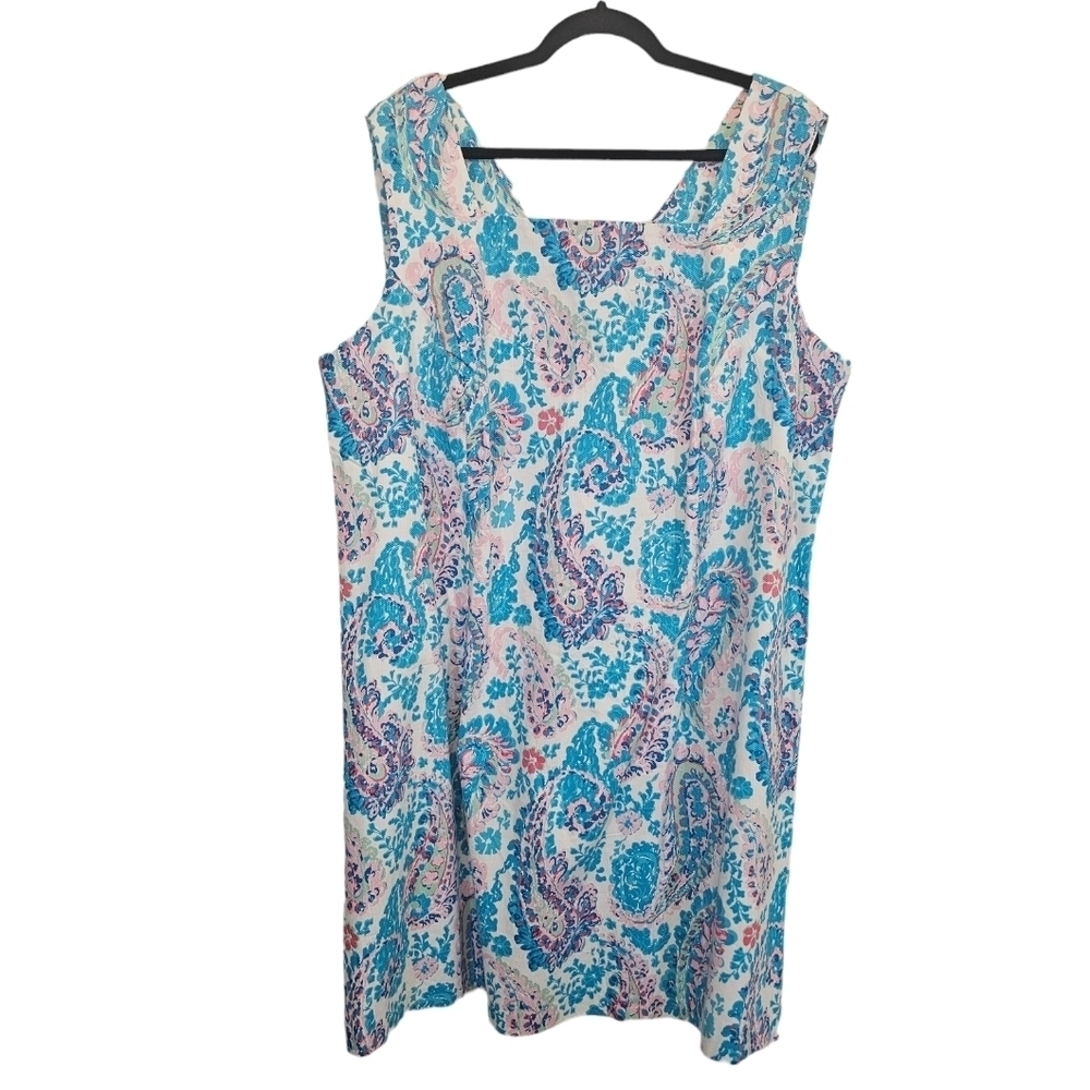 Talbots Plus 22W Cotton Blend Stretchy  Turquoise Fresco Paisley Shift Dress